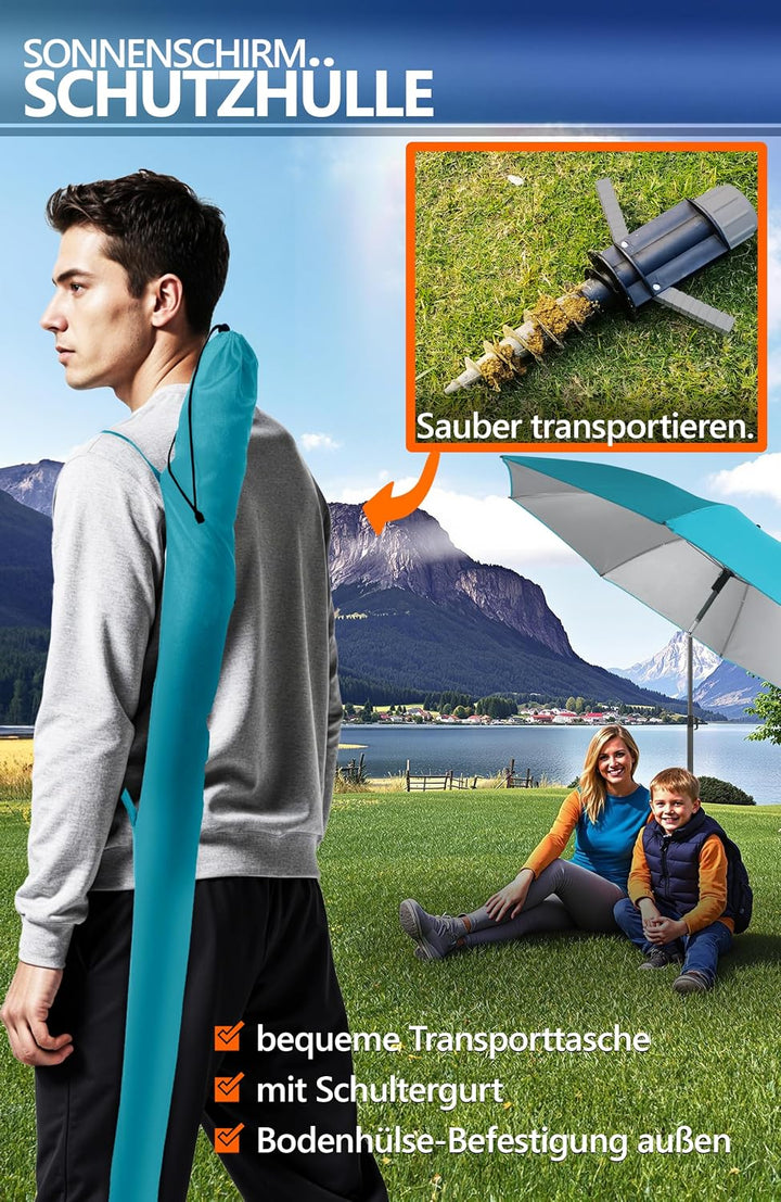 4smile Sonnenschirm Strand SunnyJoy Ø 200 cm, 3er Set - Strandschirm mit UV Schutz 50+, inkl. Sonnen