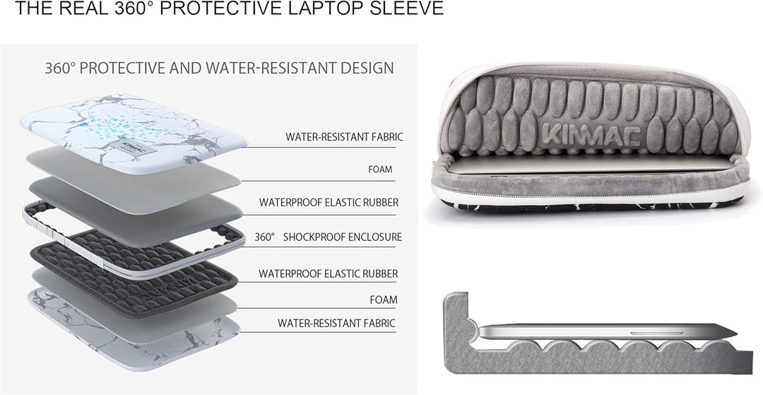 Kinmac Schwarzer Marmor-Schutz, 360 ° wasserdicht, 30.5 cm,33.8 cm (12 Zoll) Laptop-Tasche mit Griff