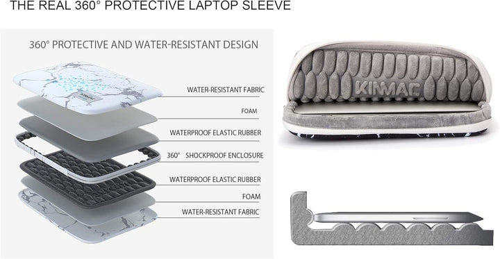 Kinmac Schwarzer Marmor-Schutz, 360 ° wasserdicht, 30.5 cm,33.8 cm (12 Zoll) Laptop-Tasche mit Griff