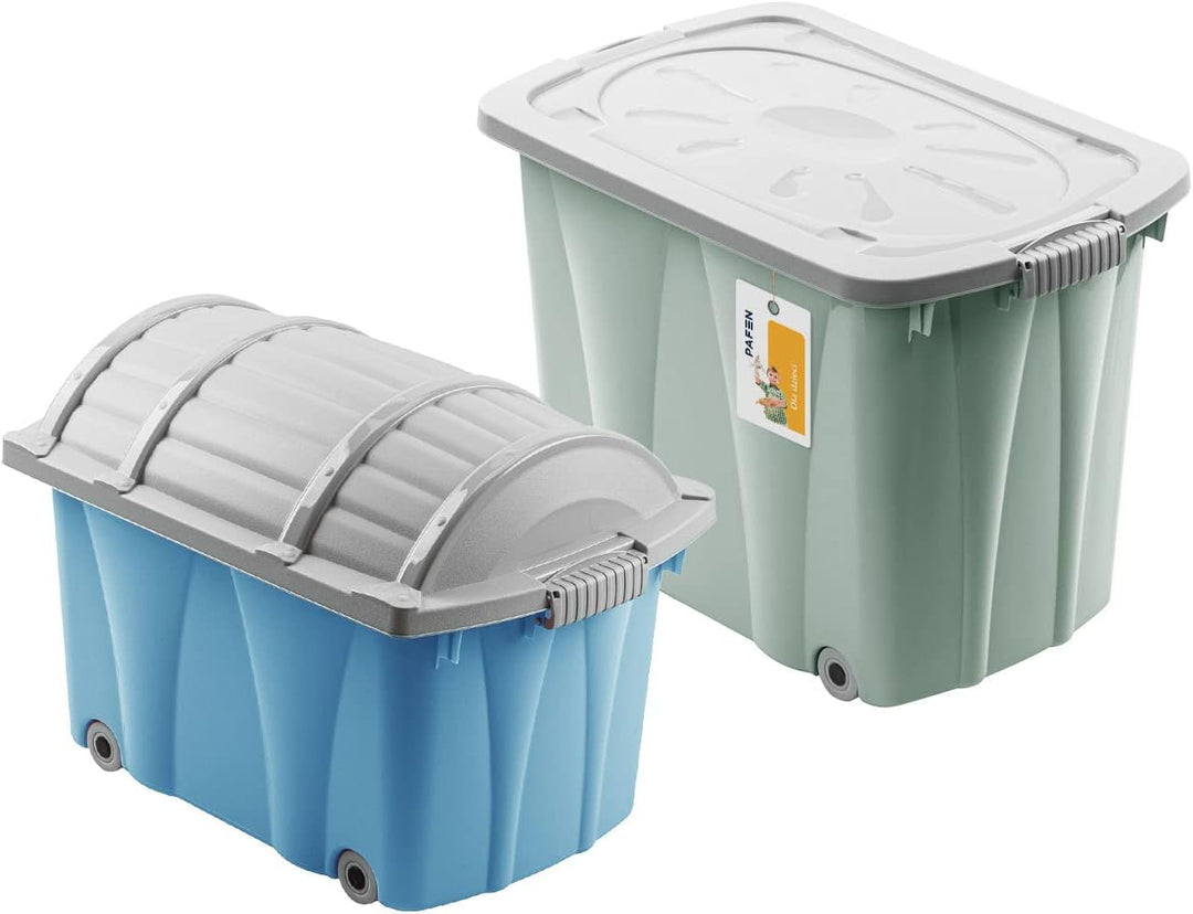 PAFEN Piraten Spielzeugkisten SET – 2x Schatzkiste 49l + 62l mit Rollen - Spielzeugbehälter Aufbewah