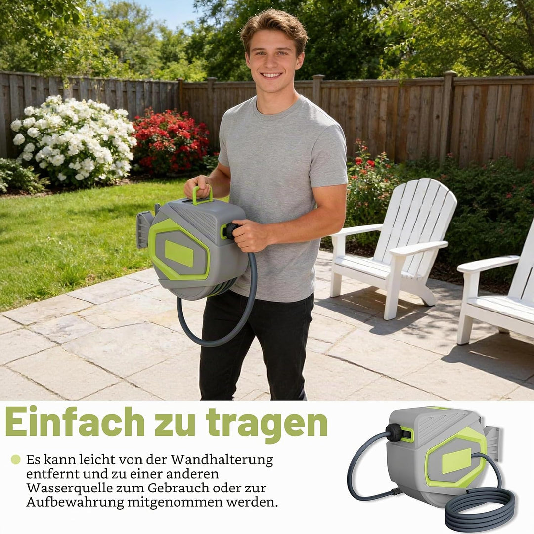 UISEBRT Schlauchtrommel Wasser 28+2m mit 180° Schwenkhalterung &amp; 10 Sprühmodi,Schlauchaufroller zur
