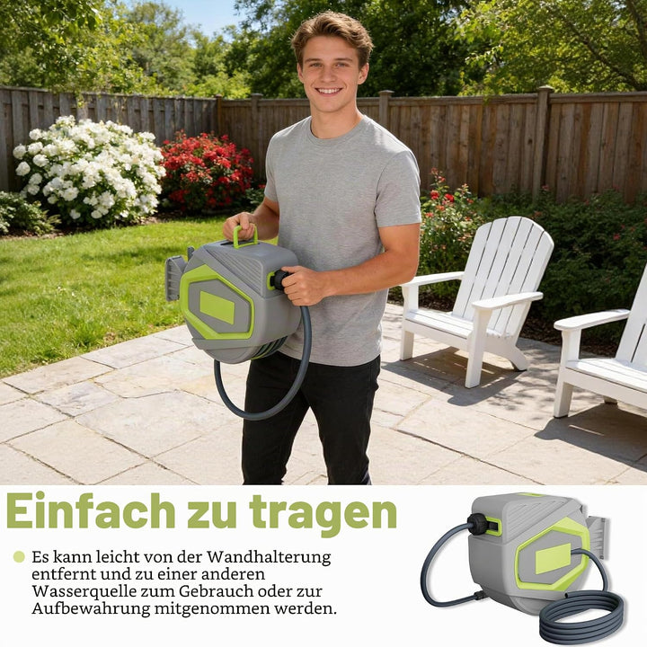 UISEBRT Schlauchtrommel Wasser 28+2m mit 180° Schwenkhalterung &amp; 10 Sprühmodi,Schlauchaufroller zur