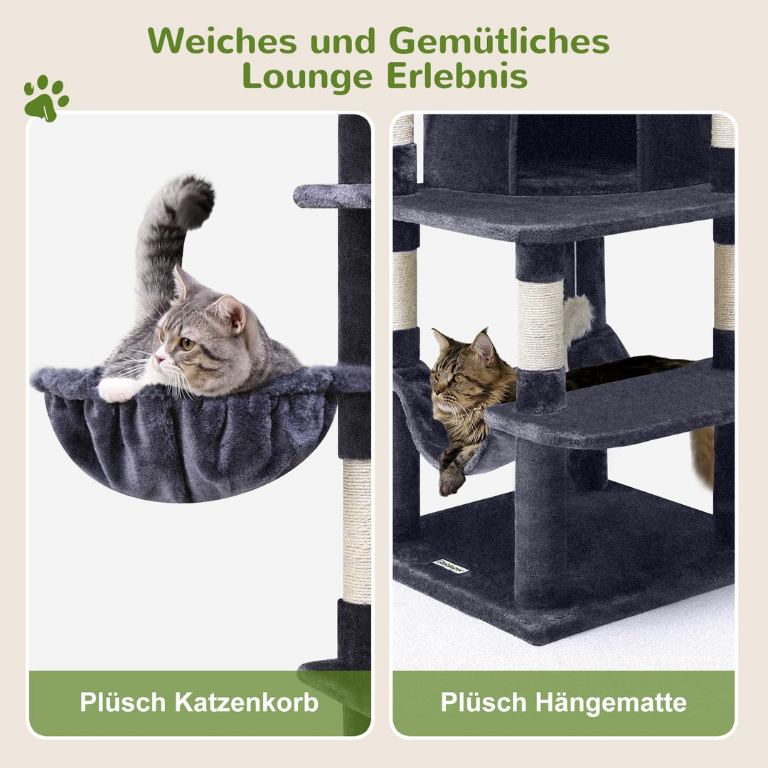 Globlazer Kratzbaum Katzen, Eckkratzbaum Stabil hoch 167 cm mit 2 Sektor Katzenhaus, Gepolsterte Pla