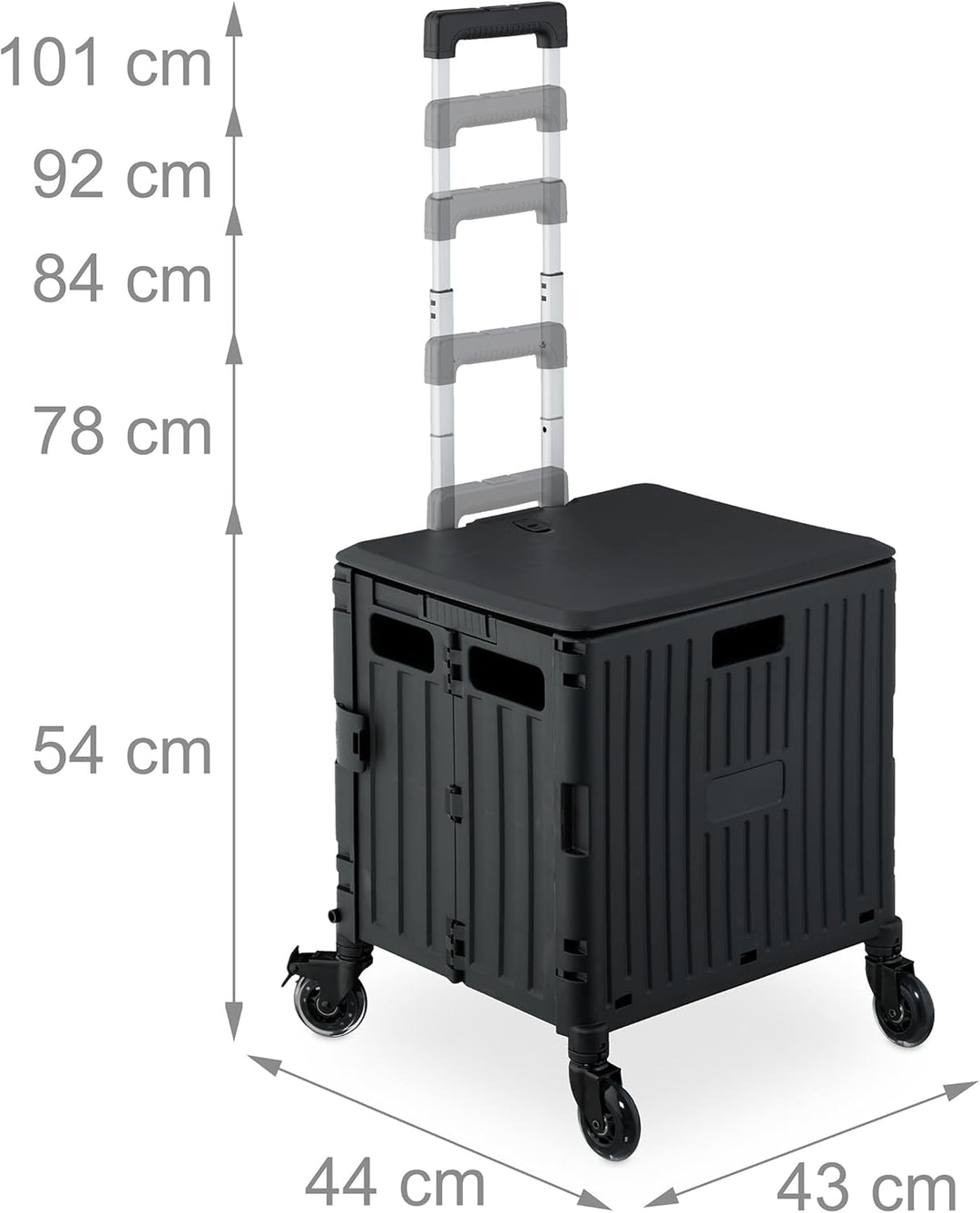 Relaxdays Einkaufstrolley, klappbar, Einkaufskorb mit Lenkrollen, Deckel & Teleskopgriff, bis 35 kg,