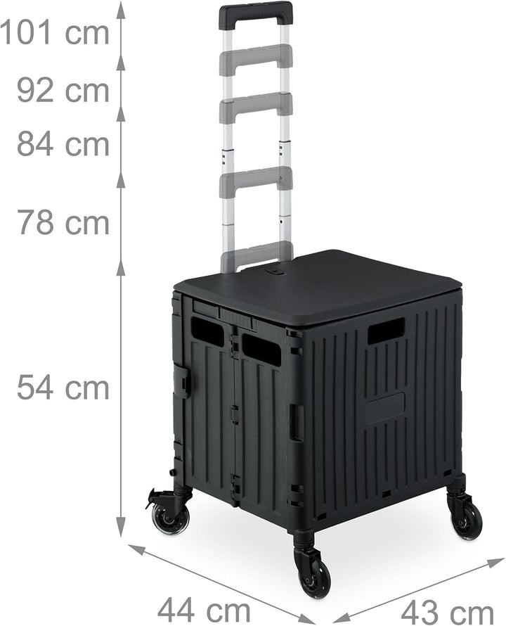 Relaxdays Einkaufstrolley, klappbar, Einkaufskorb mit Lenkrollen, Deckel & Teleskopgriff, bis 35 kg,