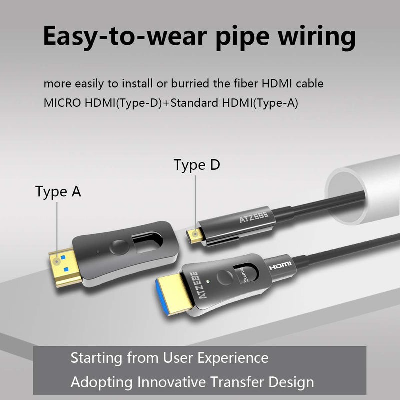 ATZEBE HDMI Glasfaser Kabel -10m, 4k HDMI-Kabel 2.0 unterstützt 4K@60Hz HDR, YUV4:4:4 8bit, 3D, ARC,