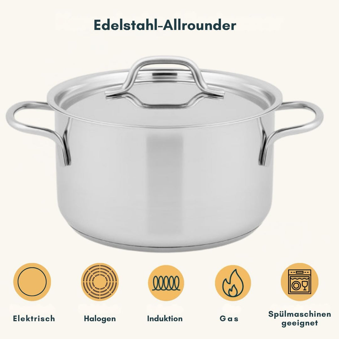 Sola Mirage Topfset Induktion - 4 Teilig, Kochtopf set mit Deckel - 18/10 Silberweissem Edelstahl -