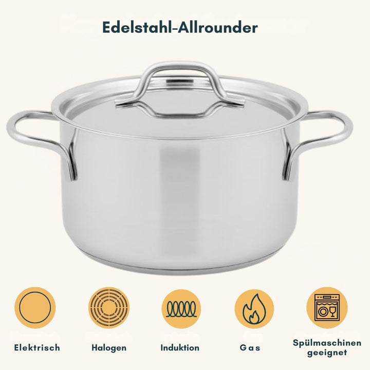 Sola Mirage Topfset Induktion - 4 Teilig, Kochtopf set mit Deckel - 18/10 Silberweissem Edelstahl -