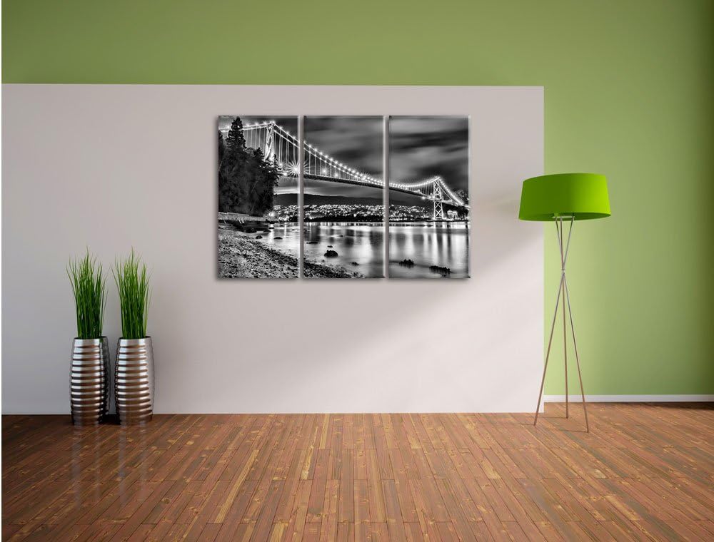 Pixxprint Lions Gate Bridge Vancouver als Leinwandbild/Grösse: 3 Teilig (120x80 cm) cm/Wandbild/Kuns