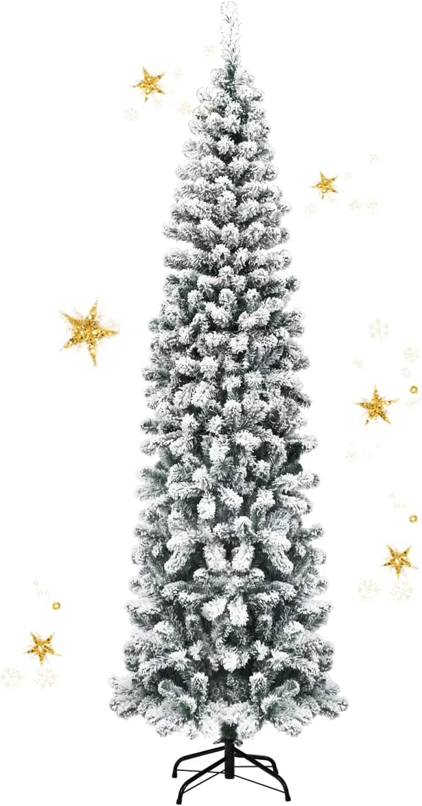 RELAX4LIFE Weisser Bleistift-Weihnachtsbaum 135/180/225 cm, Schneebedeckter Tannenbaum mit Metallstä