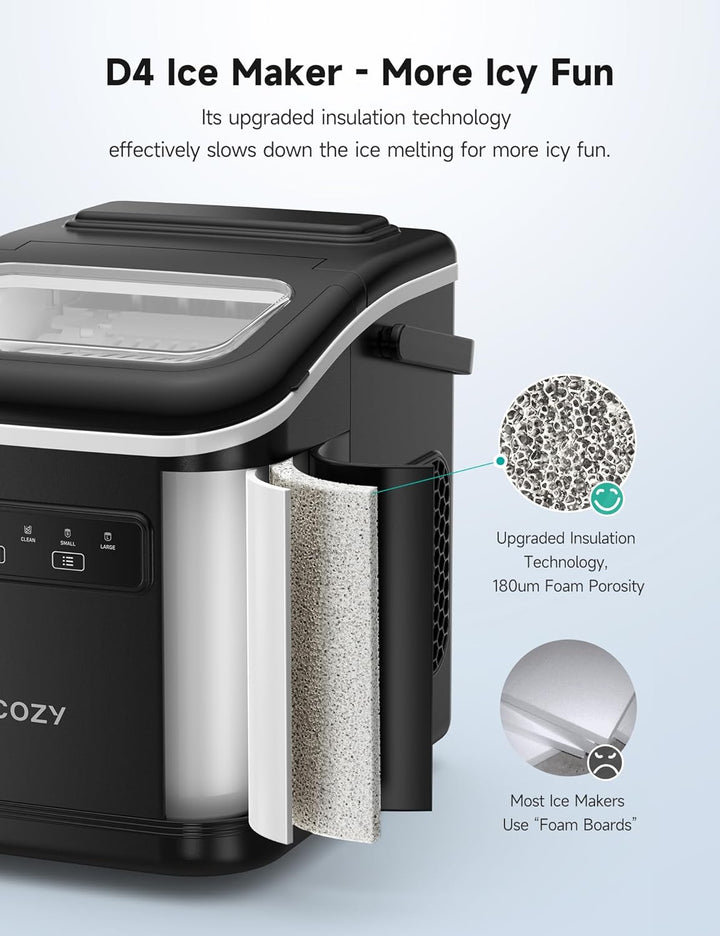 HiCOZY Eiswürfelmaschine, Eiswürfelbereiter mit Griff, Eis in 6 min, 12 kg in 24 h, tragbare Eiswürf