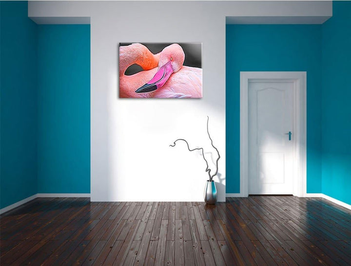 eleganter Flamingo schwarz/weiss Deluxe Format: 100x70 cm auf Leinwand, XXL riesige Bilder fertig ge
