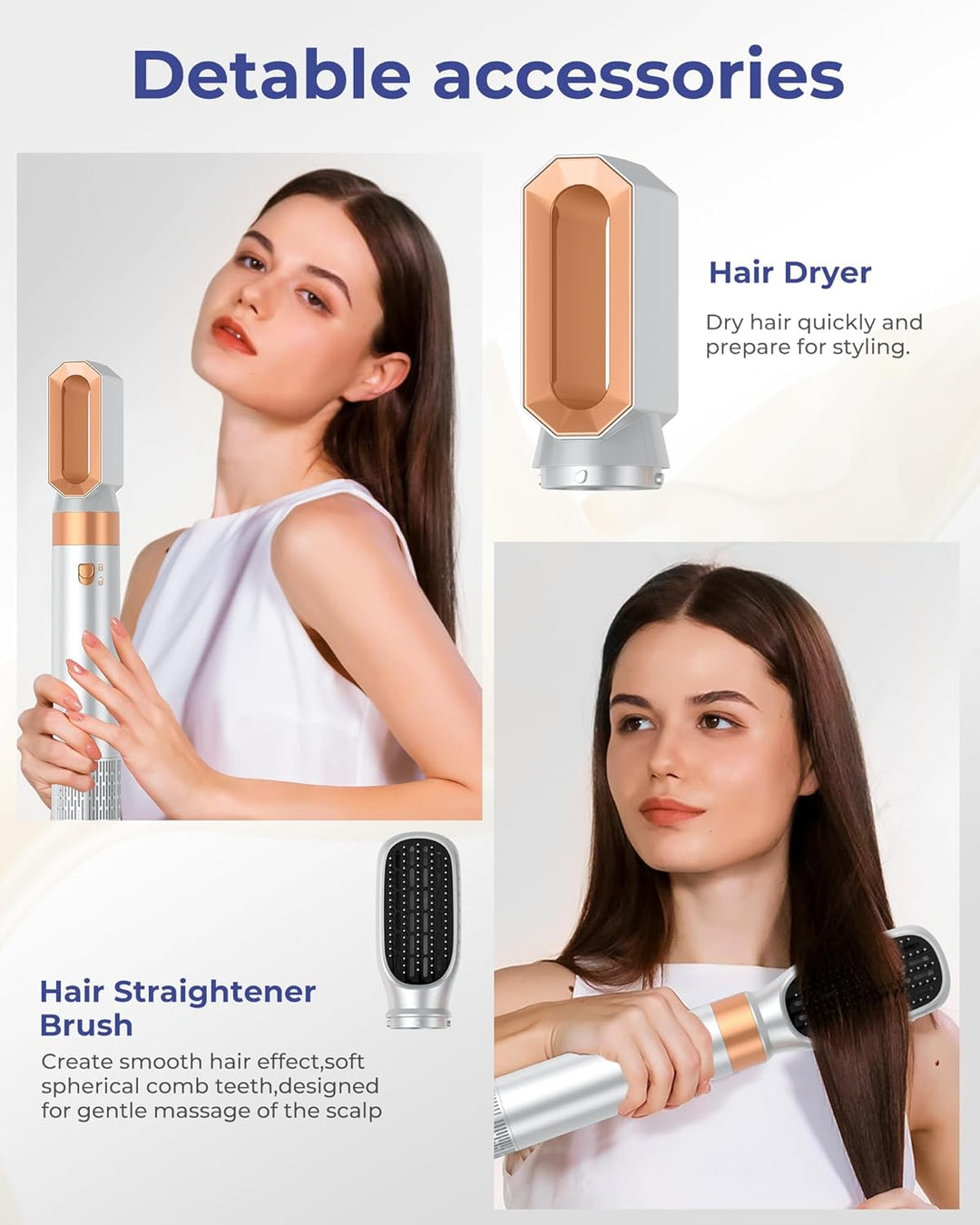 Hairstyler 6 in 1 Airbrush Haarstyler | Pro Air Styler Set - 1000W Rundbürstenföhn, Air Curler, Warm