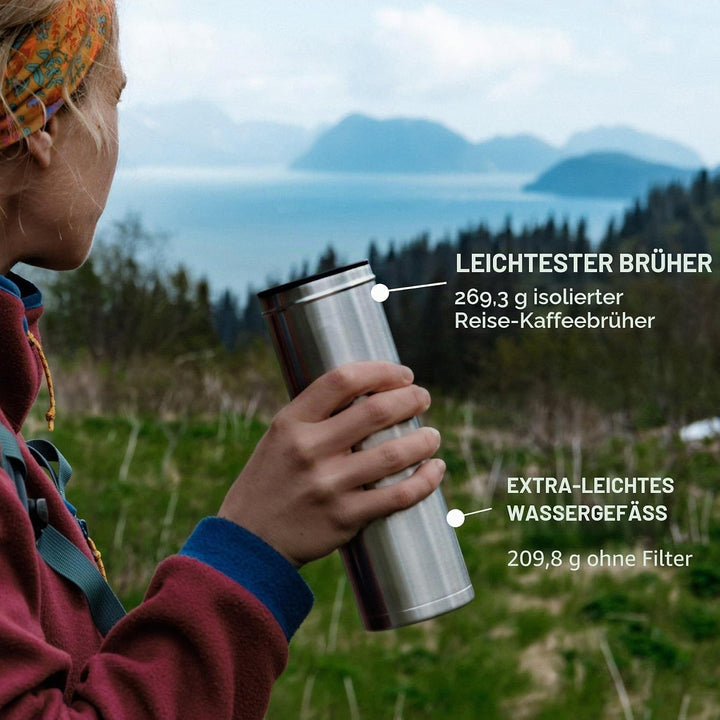 ESPRO Reise French Press Ultralight, Mini Coffee Maker mit Thermo-Funktion, 475ml, edelstahl Edelsta