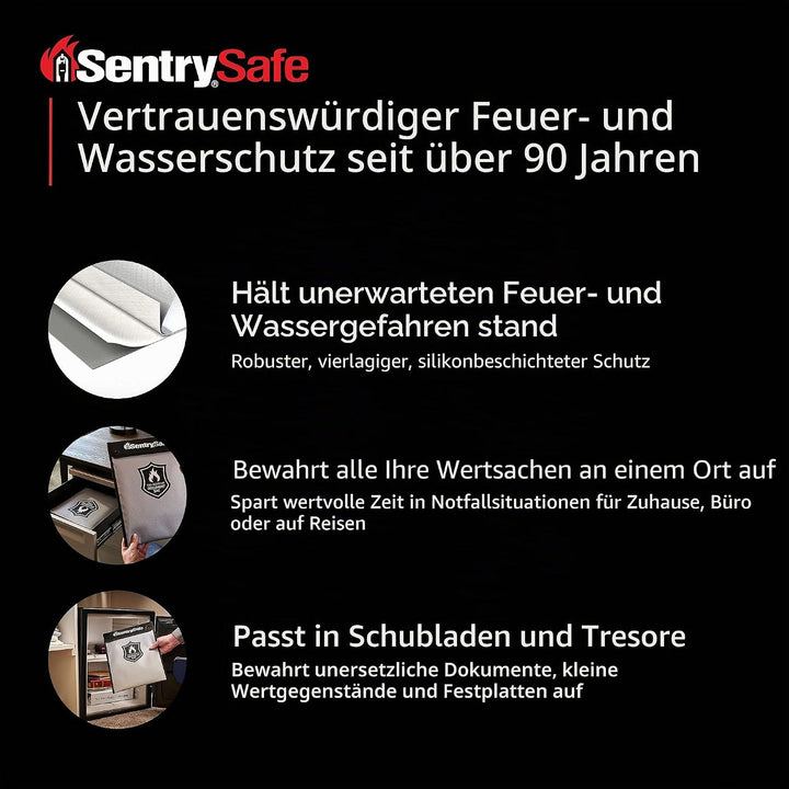 SentrySafe FBWLZ0 feuerfeste und wasserabweisende Tasche mit Reissverschluss für Dokumente, 3,8 x 27