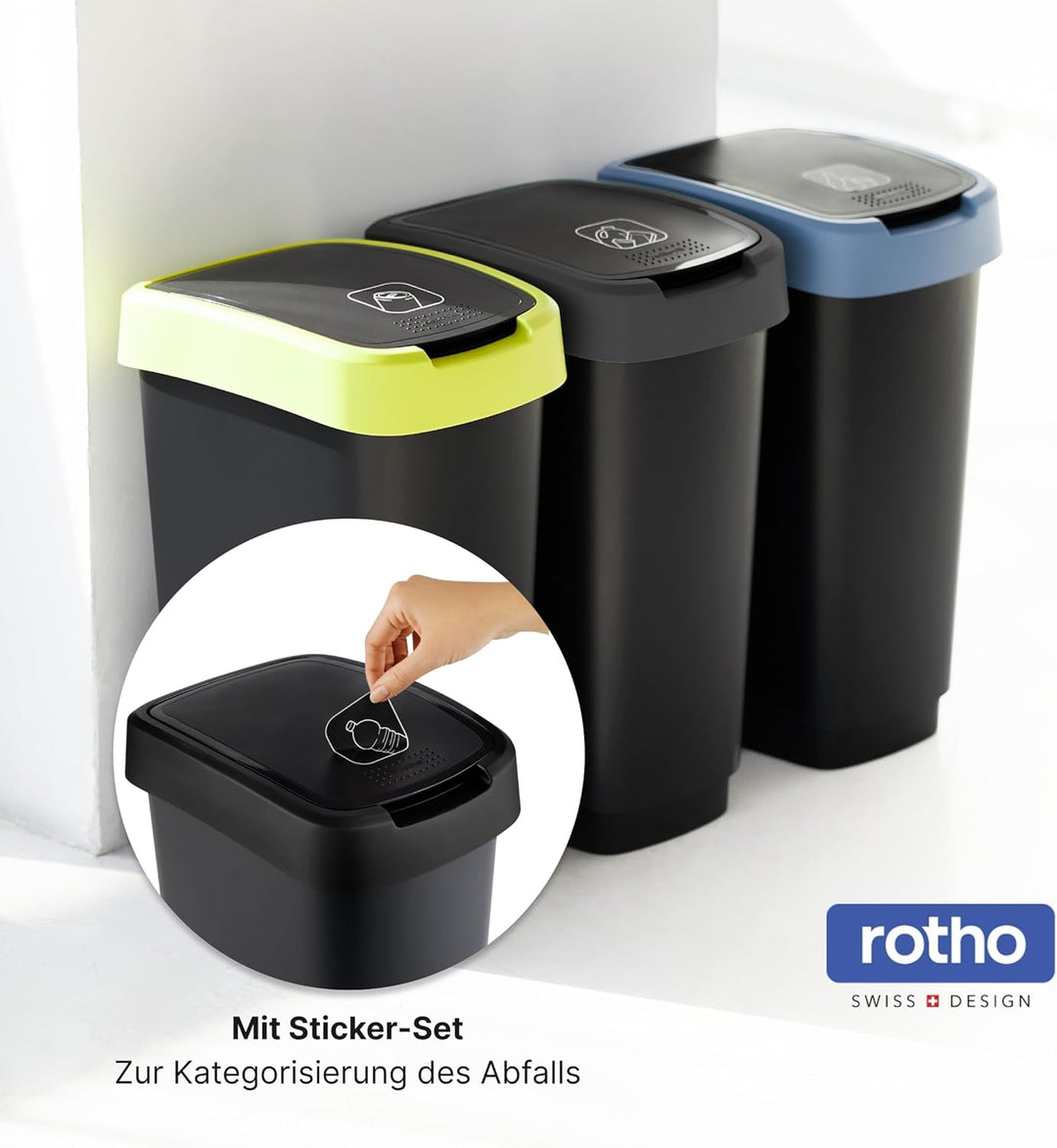Rotho Salsa Mülleimer 25l mit Deckel, Kunststoff (PP) BPA-frei, schwarz recycelt, 25l (33.3 x 25.2 x