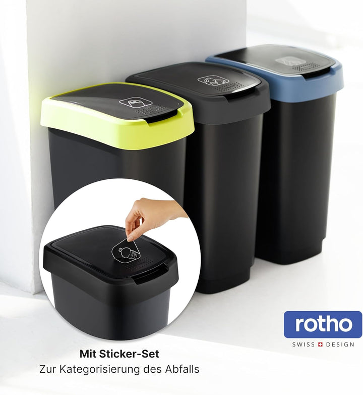 Rotho Salsa Mülleimer 25l mit Deckel, Kunststoff (PP) BPA-frei, schwarz recycelt, 25l (33.3 x 25.2 x