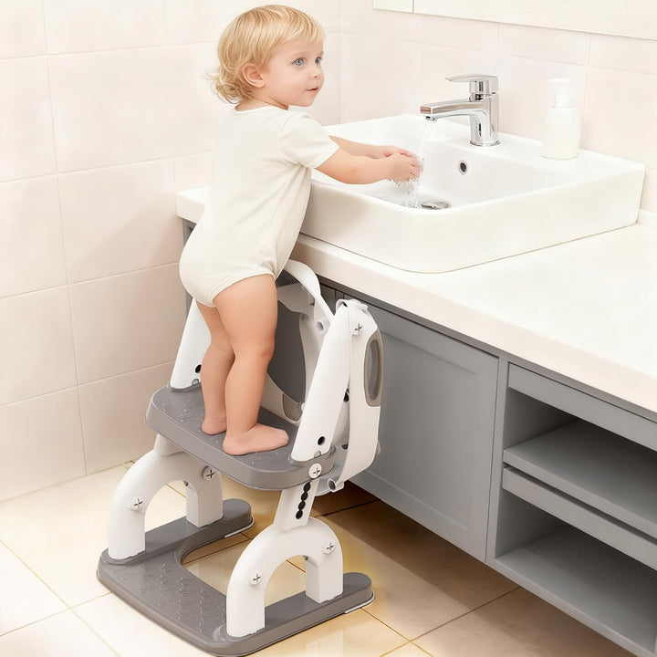 Toilettensitz Kinder mit Treppe – 8-fach Höhenverstellbar & Extra Breites Trittbrett – Rutschfester