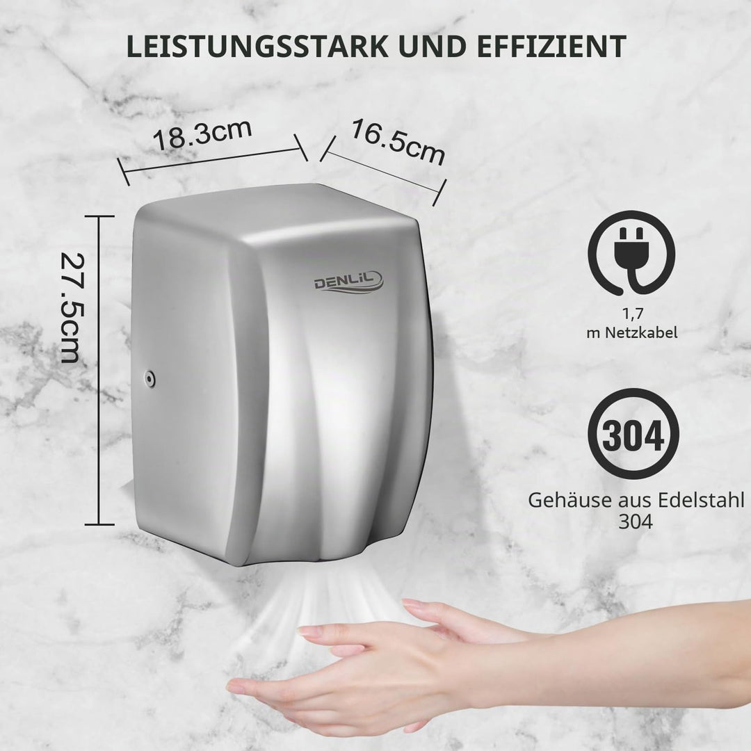 Kompakter Händetrockner aus Edelstahl für gewerbliche Zwecke, hohe Geschwindigkeit Hochleistungs Hän