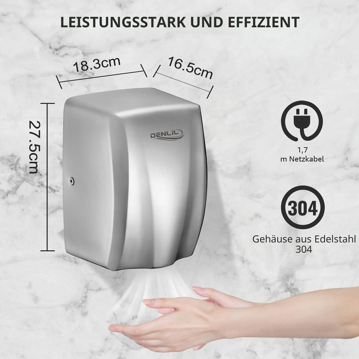 Kompakter Händetrockner aus Edelstahl für gewerbliche Zwecke, hohe Geschwindigkeit Hochleistungs Hän