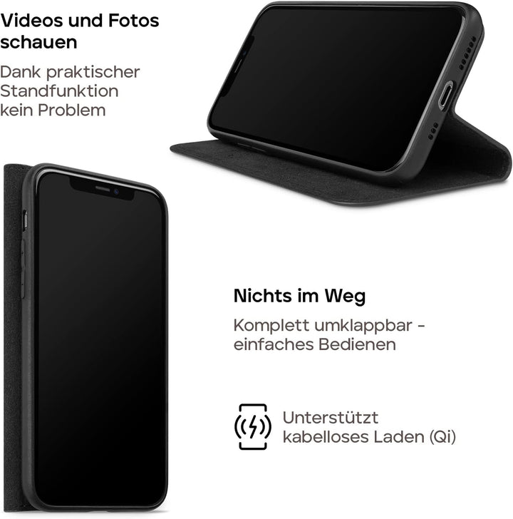 WIIUKA Hülle für iPhone 12/12 Pro, Lederhülle mit Kartenfach, extra Dünn, Premium Leder, Handyhülle