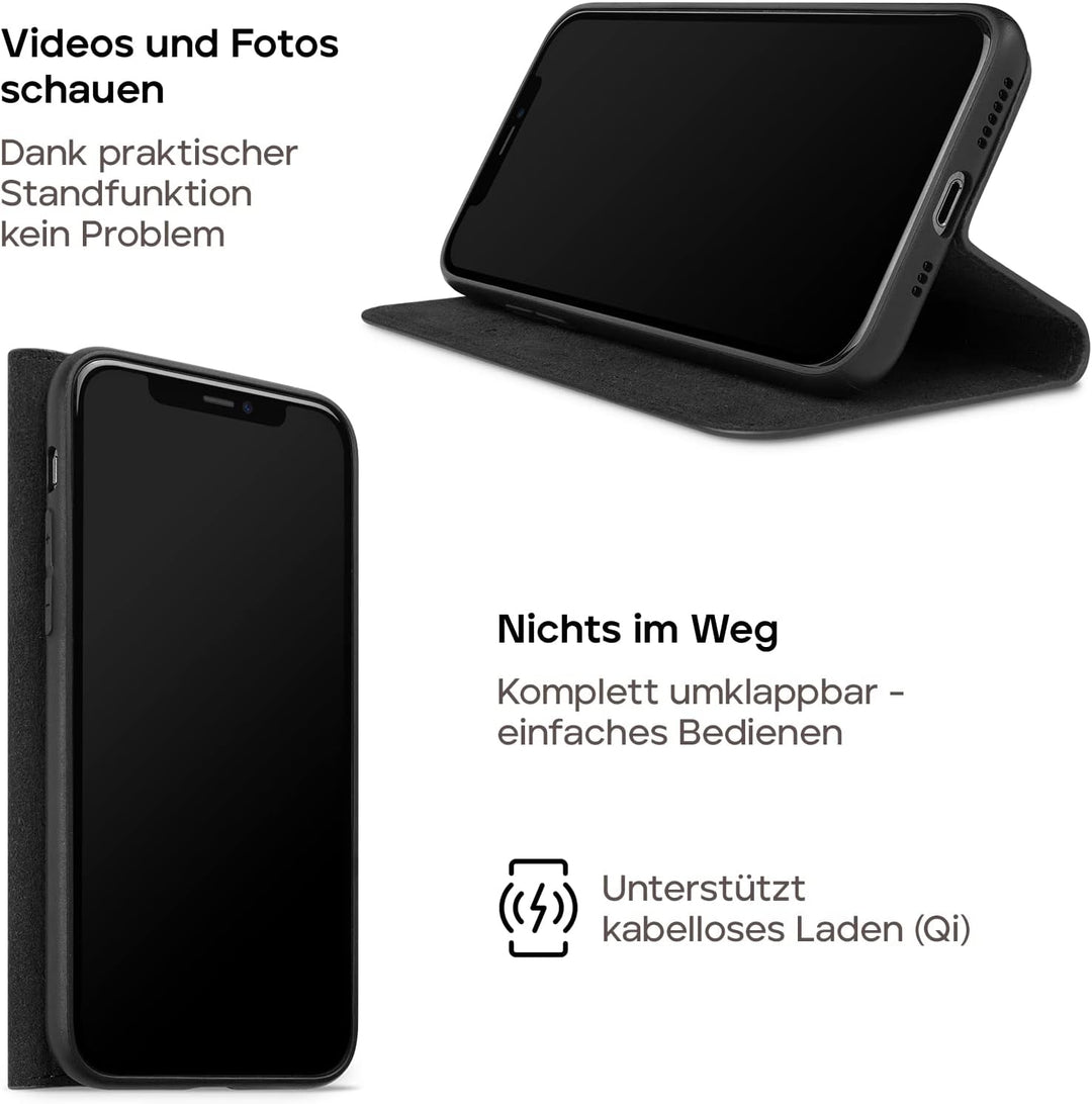 WIIUKA Hülle für iPhone 12 Pro Max Lederhülle, Deutsches Premium Leder, mit Kartenfach, extra Dünn,