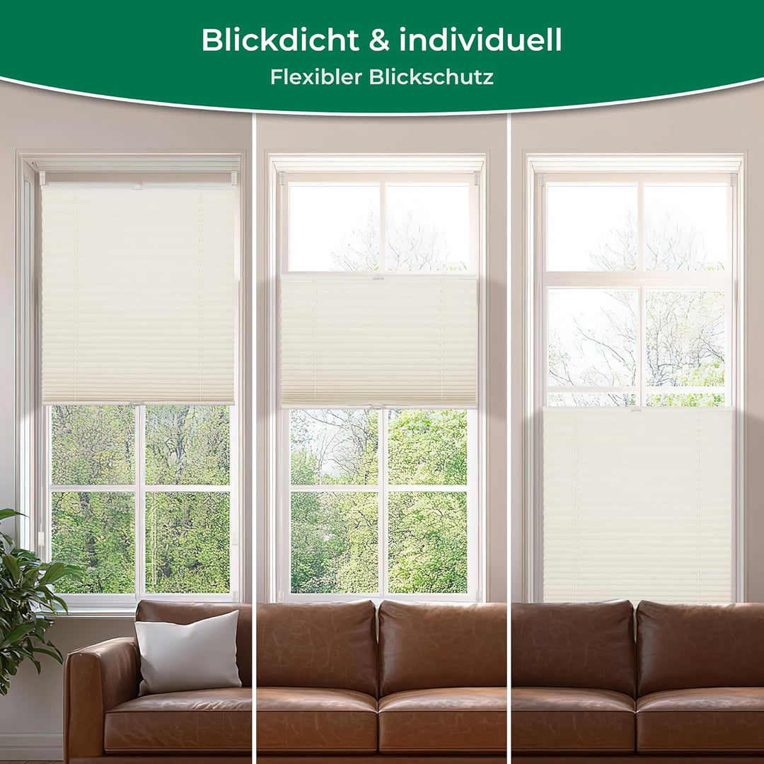 Plissee Klemmfix ohne Bohren, Beige 95 x 120 cm (BxH), Faltrollo Plisseerollo mit Klemmträger, Jalou