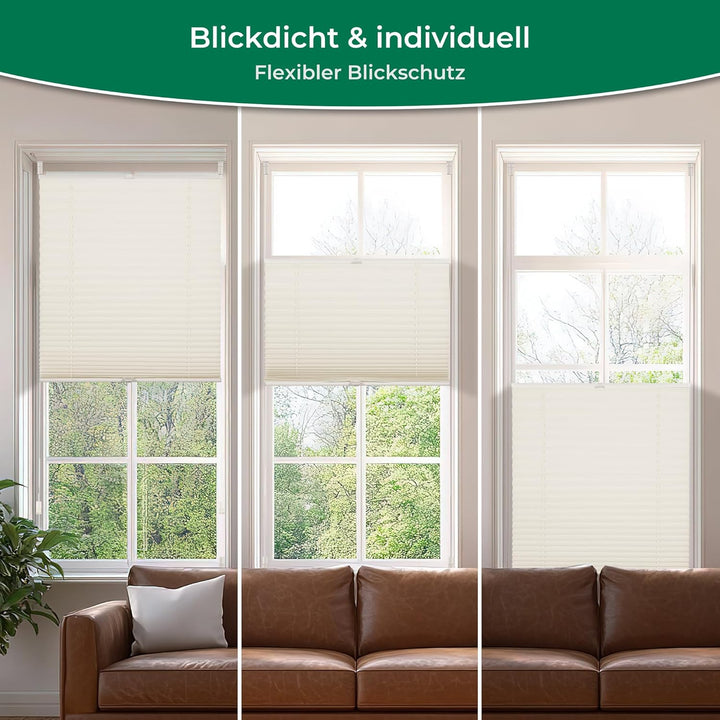 Plissee Klemmfix ohne Bohren, Beige 95 x 120 cm (BxH), Faltrollo Plisseerollo mit Klemmträger, Jalou