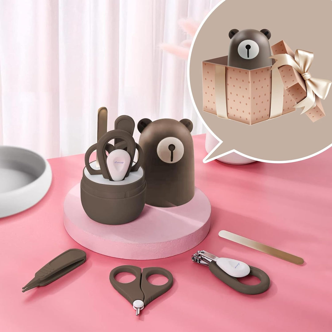 Baby Nagel Set, Baby Maniküre Set und Pediküre Set mit niedlichem Etui. Baby Nagelknipser und Bürste