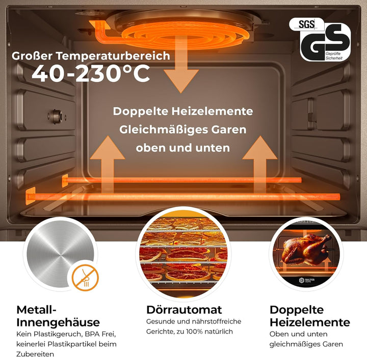 Balter Heissluftfritteuse XXL 22L Airfryer, 200 Programme, 40°-230°, Dörrautomat, 16 in 1 heissluftf