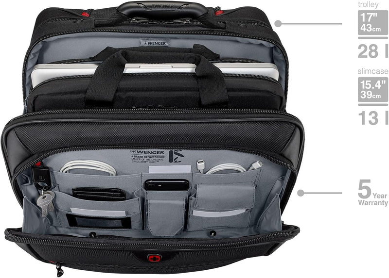 WENGER Potomac 2-TLG Laptop Trolley für Notebook bis 17 Zoll, herausnehmbare Laptoptasche 15 Zoll, 2