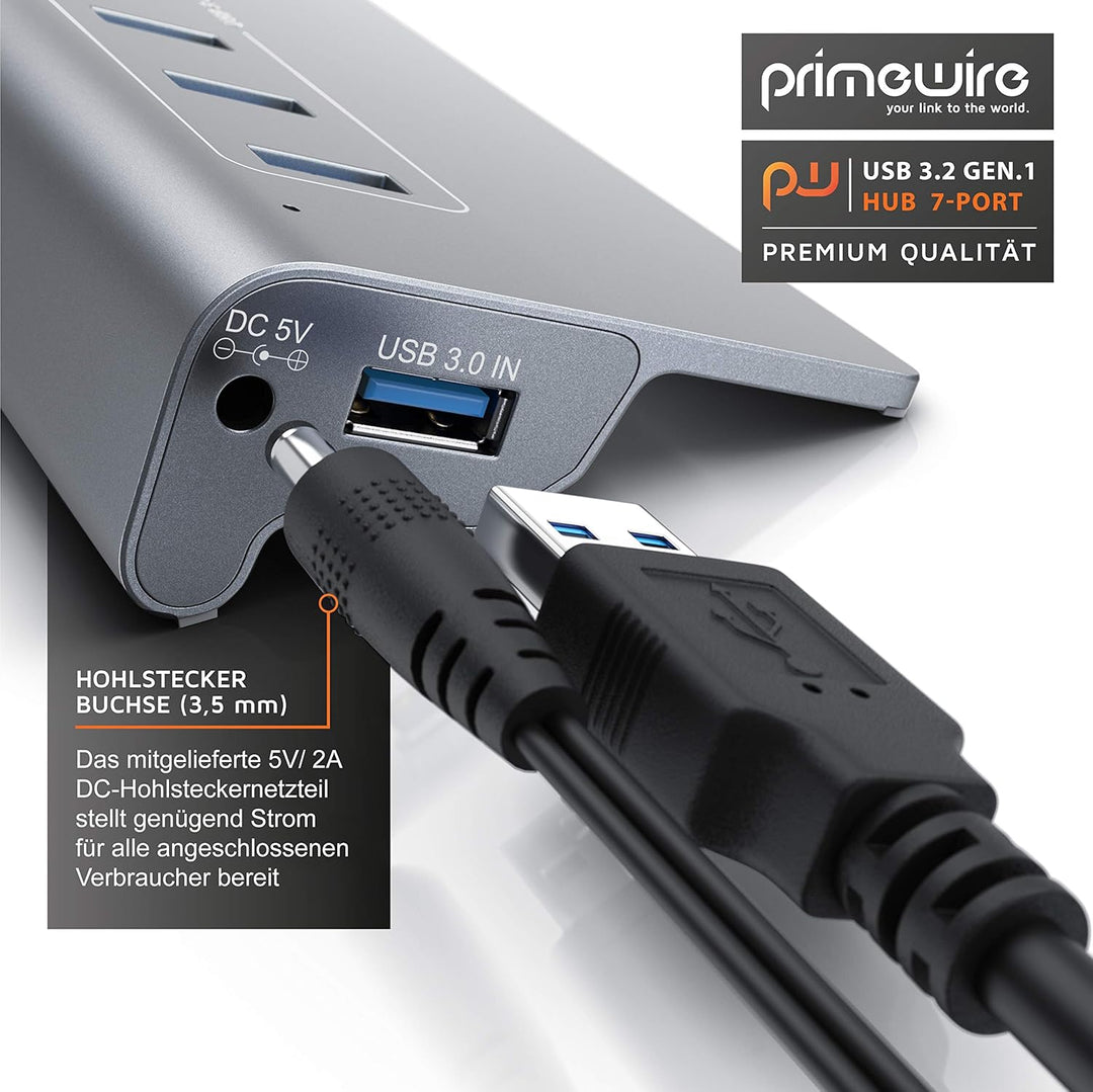 CSL USB 3.2 Gen2 Hub 7 Port Verteiler aktiv 10 Gbit/s Aktiver Betrieb mit Netzteil Metallgehäuse für