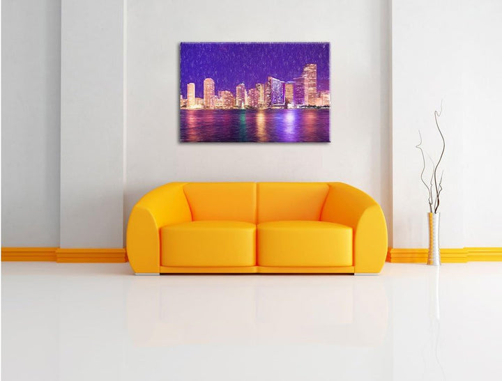 Pixxprint Skyline von Miami Florida als Leinwandbild/Grösse: 100x70 cm/Wandbild/Kunstdruck/fertig be