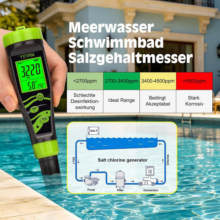YINMIK 5 in 1 pH Messgerät Wasser, Pool pH Messgerät, Digitales pH EC Messgerät, Salzgehalt pH Teste