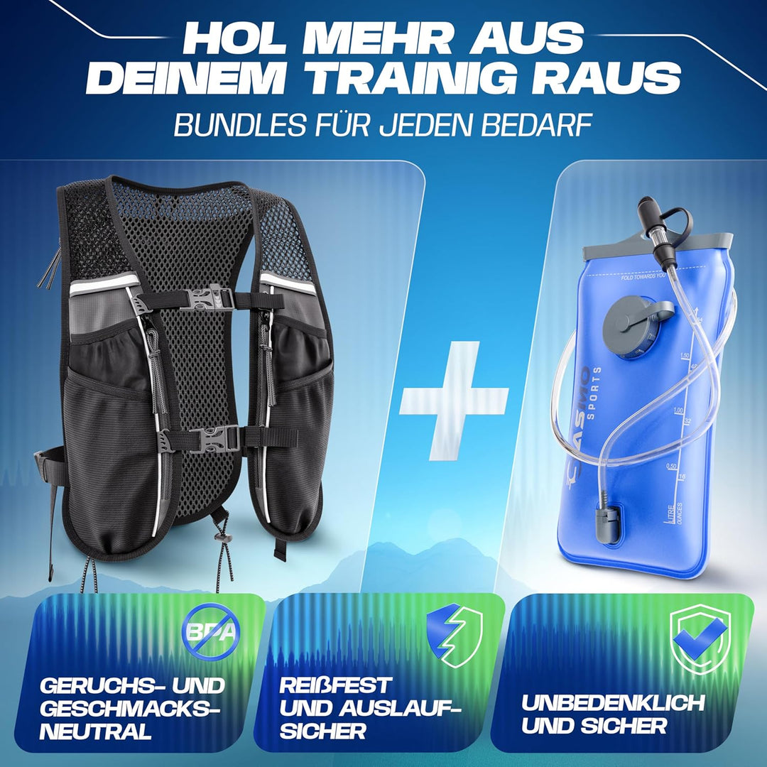 SASMO® Laufweste Damen & Herren 5L / 2L | Running Vest - Ultraleicht & atmungsaktiv| Laufrucksack Da