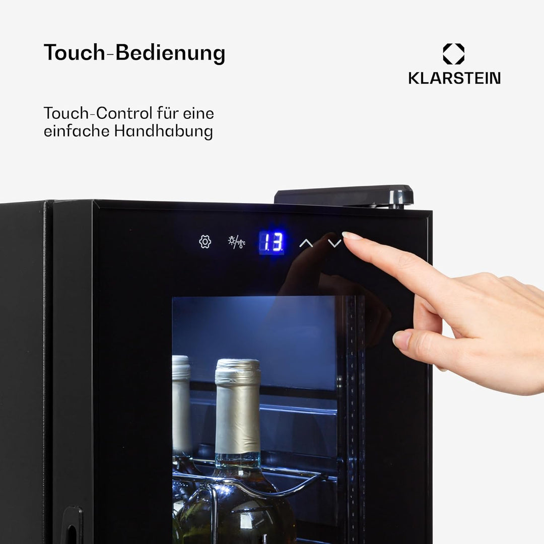 Klarstein Shiraz Weinkühlschrank Schwarz – 12 Flaschen, 32 L, 1 Zone | Getränkekühlschrank mit Glast