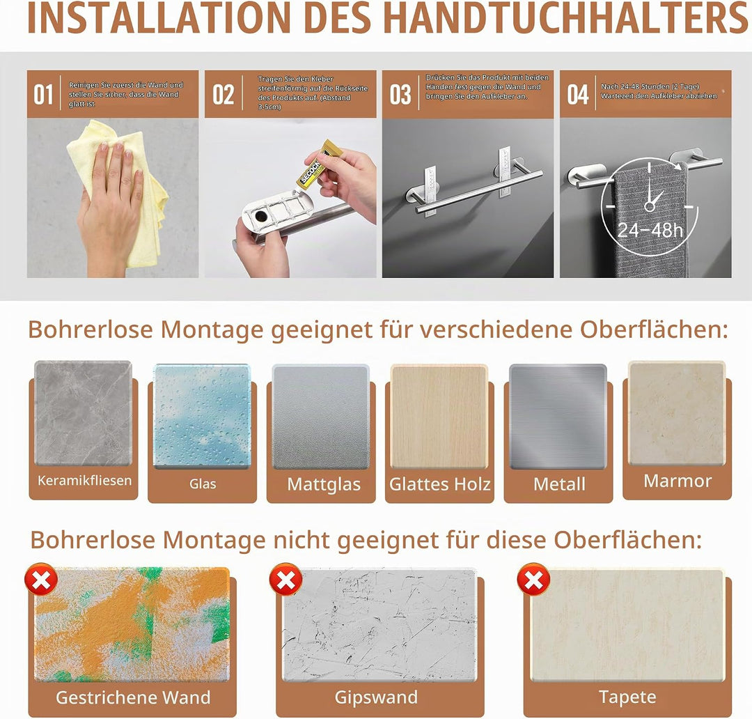 AIKER Handtuchhalter Ohne Bohren,10PCS Aktualisierte Version Handtuchhalter Set,Verdickter Hochwerti