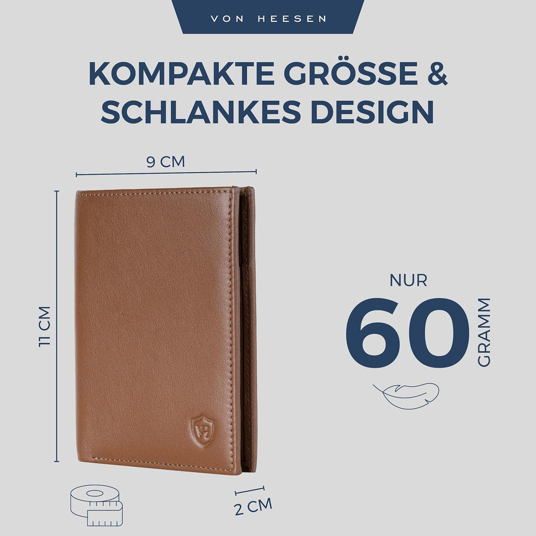 VON HEESEN Leder Geldbörse Herren mit Münzfach & RFID Schutz I Echtleder Geldbeutel für Männer & Dam
