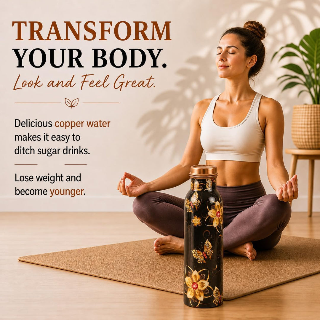 INDTRESOR Wasserflasche aus reinem Kupfer – handgefertigt – ayurvedische Gesundheitsvorteile, leicht