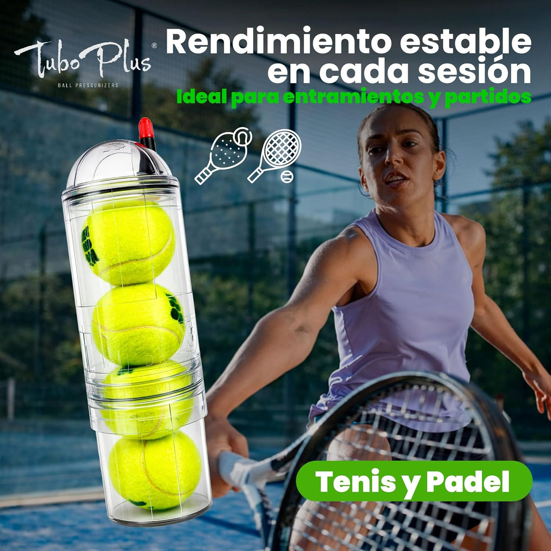 TUBOPLUS - Druckbehälter für Padel- und Tennisbälle | TUBOX4 Crystal (ohne Pumpe) | Kompressor für B