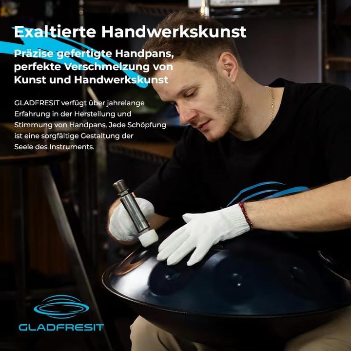 GLADFRESIT 432hz Handpan Steel Drum 9 Notes 22inch "GOLD Performer" in D Minor with handpan stand, h