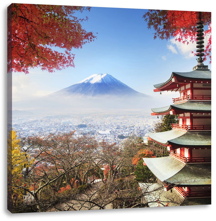 Pixxprint Japanischer Tempel im Herbst, Format: 70x70 auf Leinwand, 70x70