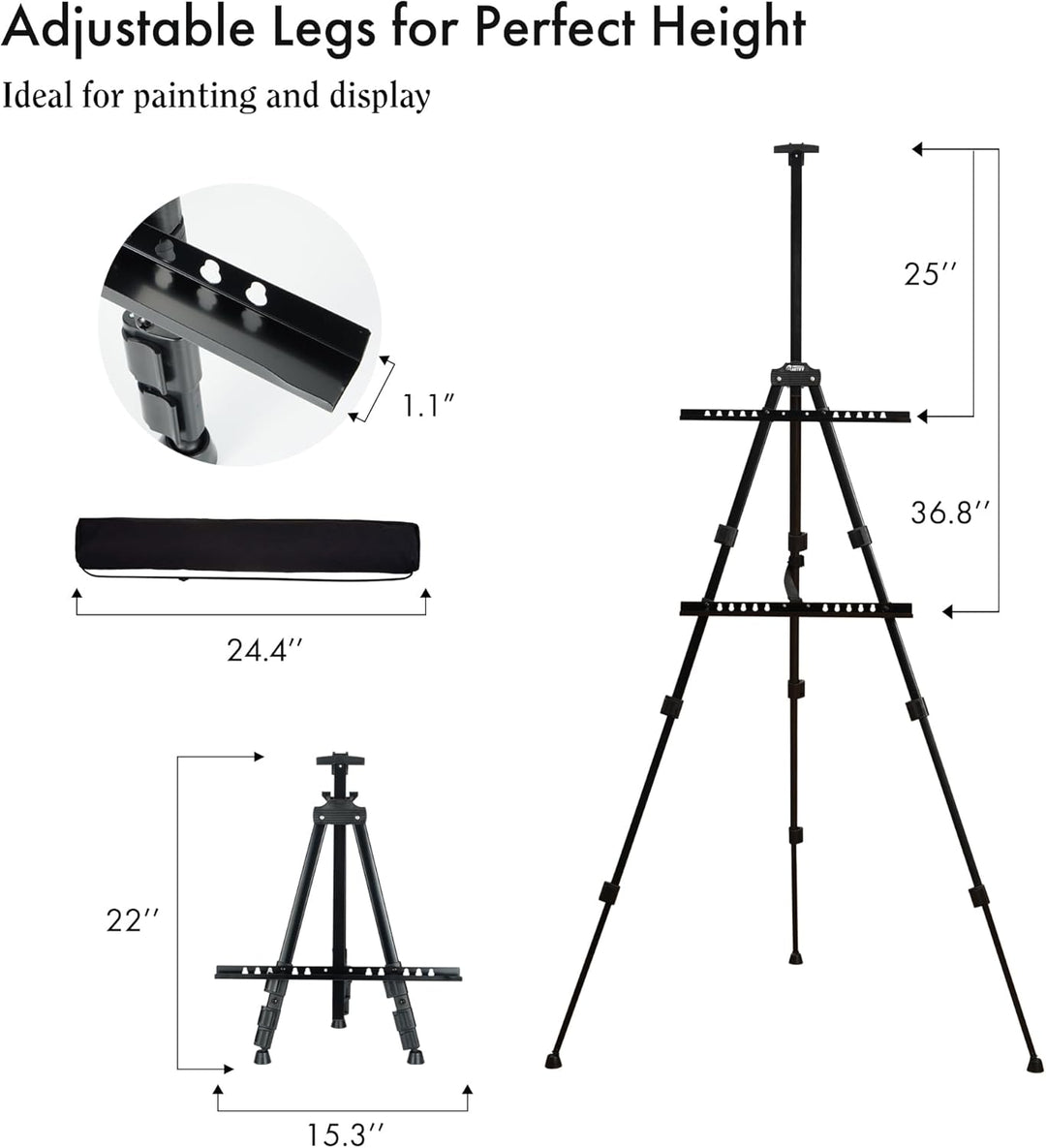 Artify 66 Inches Double Tier Easel Stand, Adjustable Height from 22-66”, Tripod for Painting and Dis