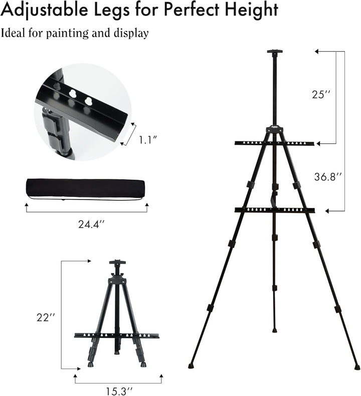 Artify 66 Inches Double Tier Easel Stand, Adjustable Height from 22-66”, Tripod for Painting and Dis