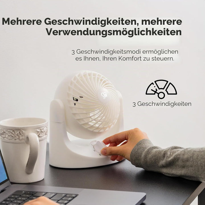 Iris Ohyama Woozoo Kleiner Ventilator, Vertikale Neigung 120°, Leise 28dB, Tragbar, 3 Geschwindigkei