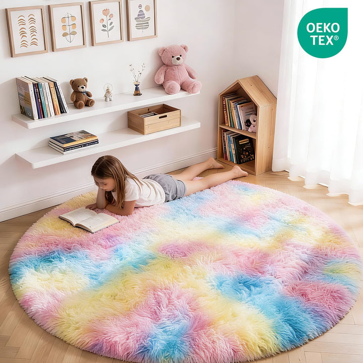 MARATIP Plüsch Teppich Rund,Flauschiger Teppich Rund,modernes Wohnzimmer,Kinder Mädchen,weicher und