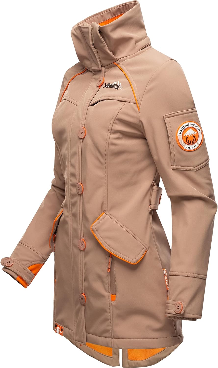 MARIKOO Damen Outdoor Parka Kurzmantel Outdoor Mantel wasserdicht mit Kapuze Soulinaa XS-3XL XS Taup