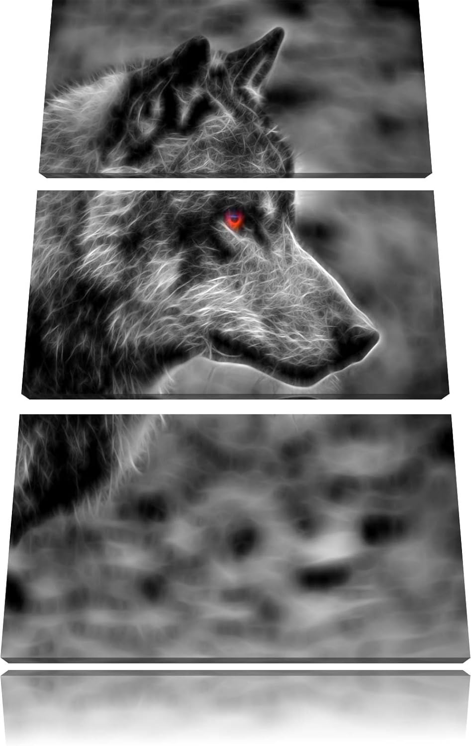 anmutiger Wolf im Wald schwarz/weiss Deluxe 3-Teiler Leinwandbild 120x80 Bild auf Leinwand, XXL ries