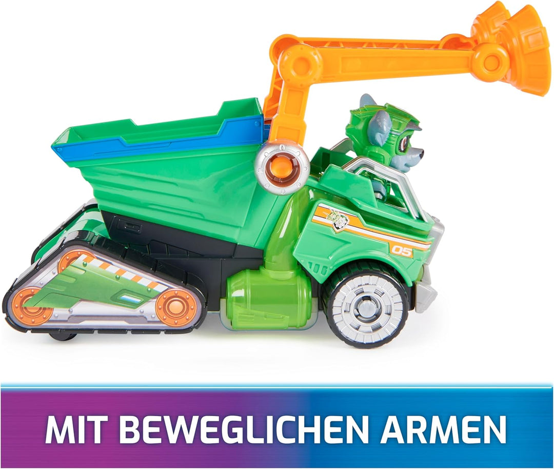 Spin Master PAW Patrol: Der Mighty Kinofilm, Superhelden-Basis-Fahrzeug von Rocky mit Welpenfigur, M