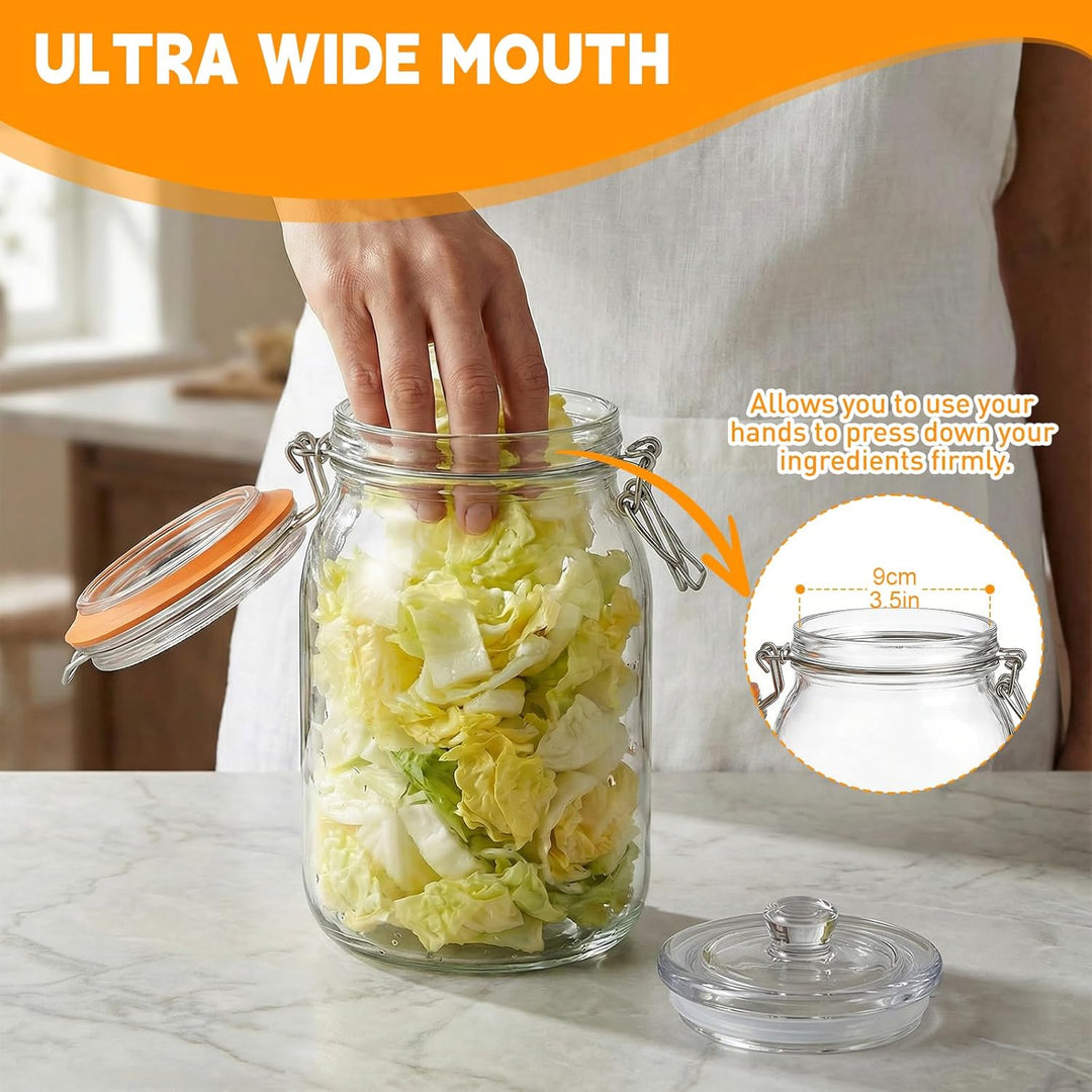 1,5L Fermentierglas 2er Set mit Gärventil & Gewicht - Fermentiergläser & Kimchi Behälter für Sauerkr